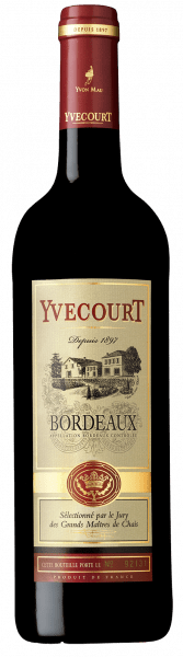 Bouteille de vin rouge AOC Bordeaux « Yvecourt », millésime 2022 — vignoble Bordeaux