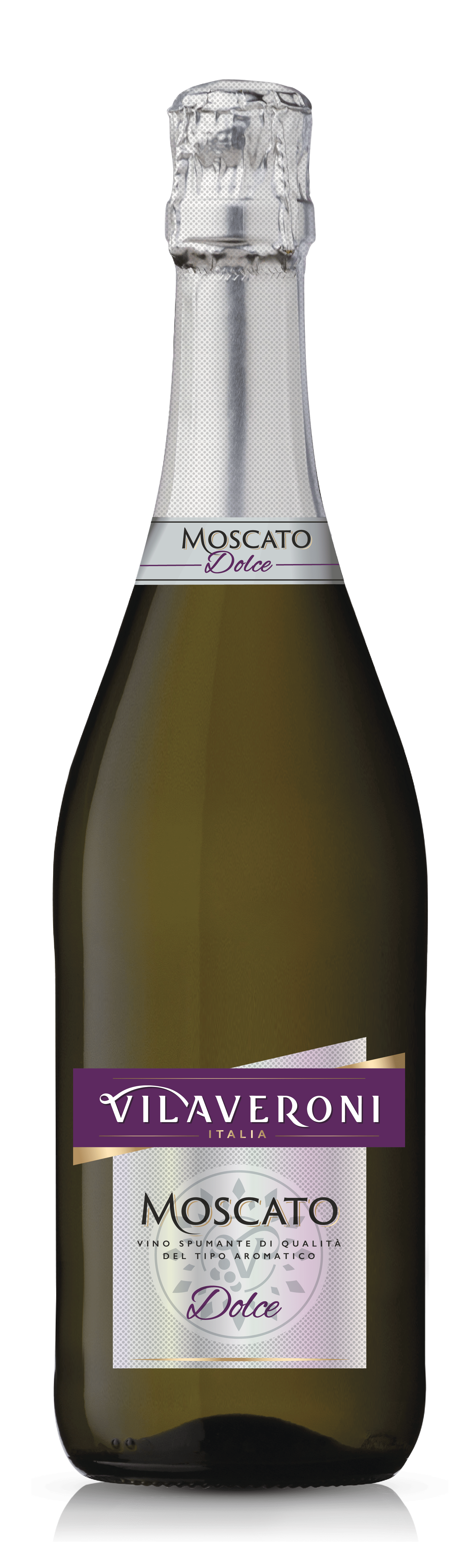 Bouteille de vin effervescent Vilaveroni « Moscato », millésimes 2024 à 2025