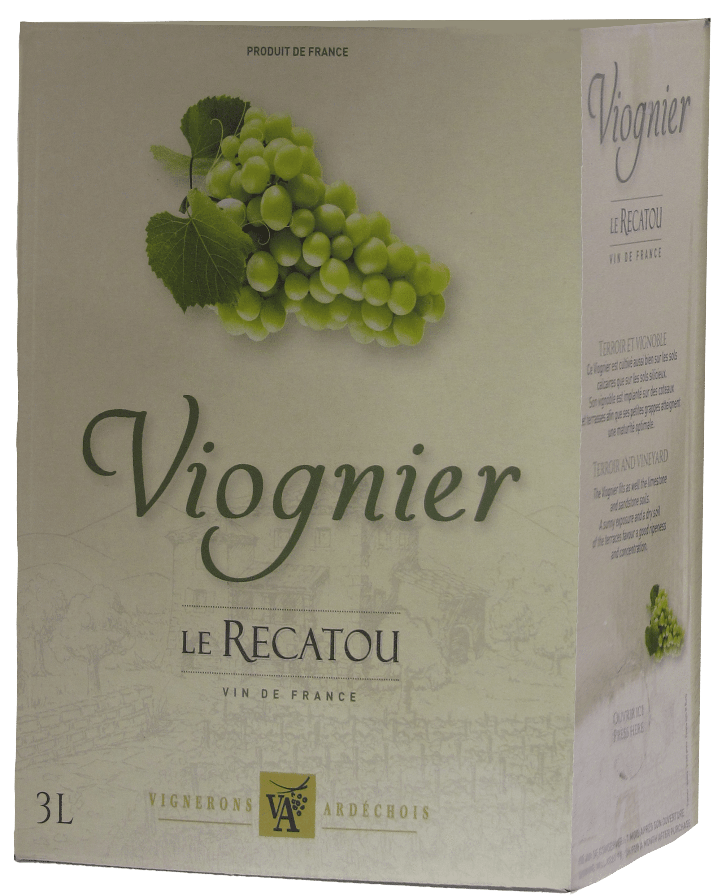 Bouteille de vin blanc — Vin de France Viognier Le recatou blanc Vignerons ardéchois