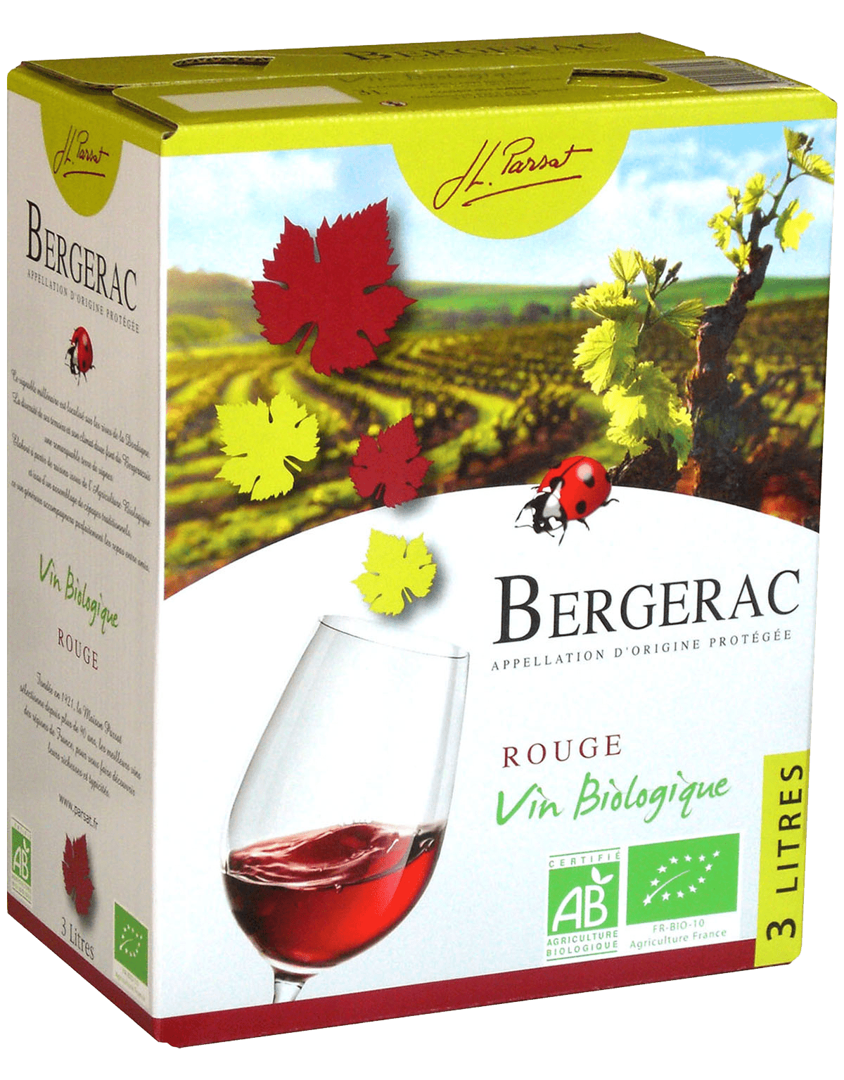 Bouteille de vin rouge AOP Bergerac Bio « Jl Parsat », millésime 2022 — vignoble Sud-ouest