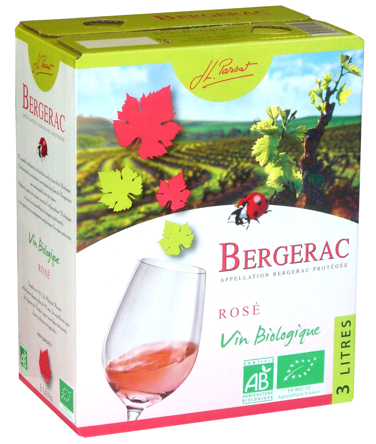 Bouteille de vin rosé AOP Bergerac Bio « Jl Parsat », millésime 2022 — vignoble Sud-ouest