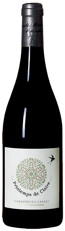Bouteille de vin rouge AOP Terrasses du Larzac « Printemps de Claire », millésimes 2022 à 2023 — vignoble Languedoc