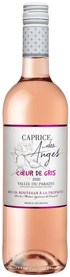 Bouteille de vin rosé IGP cœur de gris Vallée du paradis « Caprice des anges », millésime 2022 — vignoble Languedoc
