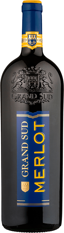 Bouteille de vin rouge IGP Pays D'OC Merlot « Grand Sud », millésime 2022 — vignoble Languedoc