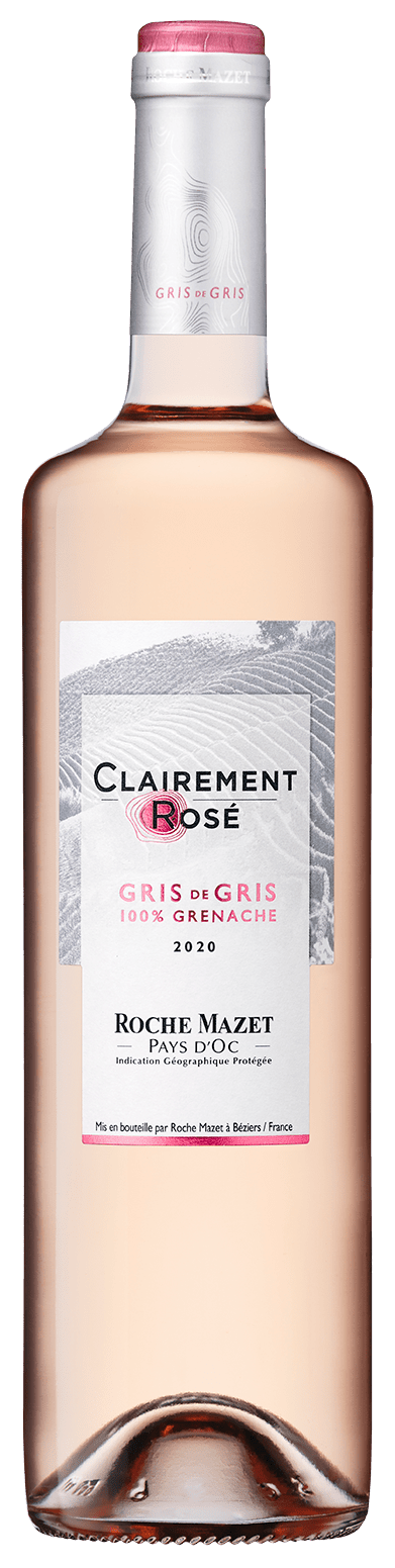 Bouteille de vin rosé IGP Pays D’OC gris de gris « Clairement rosé roche mazet », millésime 2022 — vignoble Languedoc