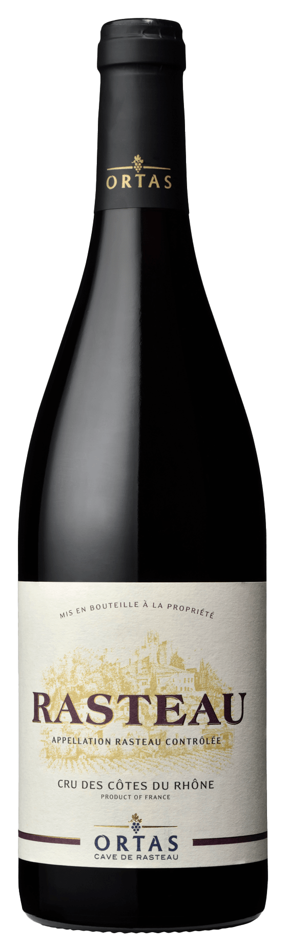 Bouteille de vin rouge AOC Rasteau Cru Des côtes du rhône « Ortas », millésime 2022 — vignoble Rhône
