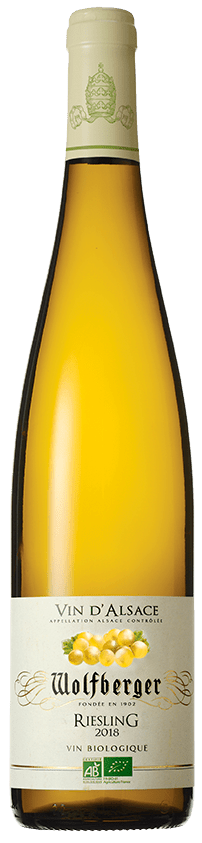 Bouteille de vin blanc AOC Riesling Bio « Wolfberger », millésime 2022 — vignoble Alsace
