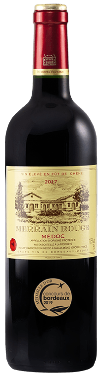 Bouteille de vin rouge AOP Médoc « Merrain Rouge », millésime 2022 — vignoble Bordeaux