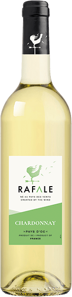 Bouteille de vin blanc IGP Pays D’OC Chardonnay « Rafale », millésime 2023/2024 — vignoble Languedoc
