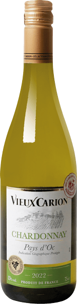 Bouteille de vin blanc IGP Pays D’OC Chardonnay « Vieux Carion », millésime 2023/2024 — vignoble Languedoc