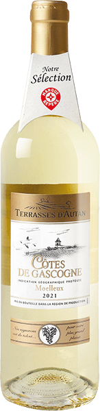 Bouteille de vin blanc IGP Côtes De Gascogne Moelleux « Terrasses D’autan », millésime 2023/2024 — vignoble Sud-ouest