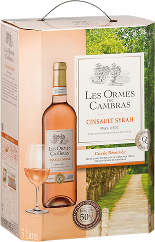 Bag-in-box de vin rosé IGP Vin Rosé Pays D’OC Cinsault Syrah « Les Ormes De Cambras », millésime 2025/2026 — vignoble Languedoc
