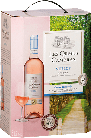 Bag-in-box de vin rosé IGP Vin Rosé Pays D’OC Merlot « Les Ormes De Cambras », millésime 2025/2026 — vignoble Languedoc