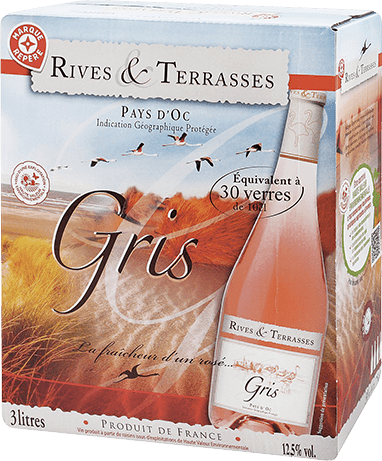 Bag-in-box de vin rosé IGP Vin Rosé Pays D’OC Gris « Rives &terrasses », millésime 2025/2026 — vignoble Languedoc