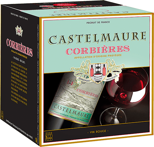 Bag-in-box de vin rouge AOP Vin Rouge Corbières « Castelmaure », millésime 2025/2026 — vignoble Languedoc