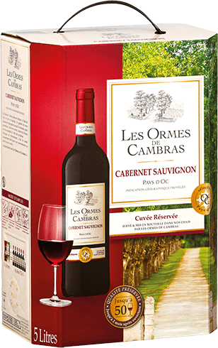 Bag-in-box de vin rouge IGP Vin Rouge Pays D’OC Cabernet Sauvignon « Les Ormes De Cambras », millésime 2025/2026 — vignoble Languedoc