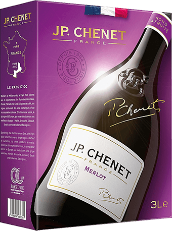 Bag-in-box de vin rouge IGP Vin Rouge Pays D’OC Merlot « Jp. Chenet », millésime 2025/2026 — vignoble Languedoc