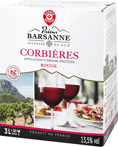 Bag-in-box de vin rouge AOP Vin Rouge Corbières « Prieur Barsanne », millésime 2025/2026 — vignoble Languedoc