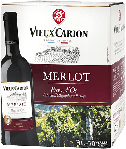Bag-in-box de vin rouge IGP Vin Rouge Pays D’OC Merlot « Vieux Carion », millésime 2025/2026 — vignoble Languedoc