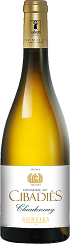 Bouteille de vin blanc IGP Vin Blanc Pays D’OC Chardonnay « Cibadiès », millésime 2025/2026 — vignoble Languedoc