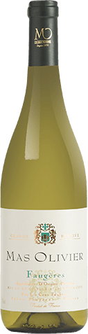 Bouteille de vin blanc AOP Vin Blanc Faugères « Mas Olivier », millésime 2025/2026 — vignoble Languedoc