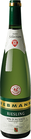 Bouteille de vin blanc AOP Vin Blanc Riesling « Rebmann », millésime 2025/2026 — vignoble Alsace
