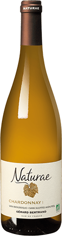 Bouteille de vin blanc — IGP(2) VIN BLANC PAYS D’OC CHARDONNAY BIO** NATURAE SANS SULFITES AJOUTÉS GÉRARD BERTRAND