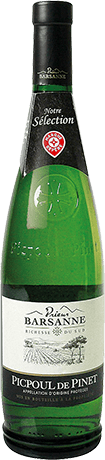 Bouteille de vin blanc AOP Vin Blanc Picpoul De Pinet « Prieur Barsanne », millésime 2025/2026 — vignoble Languedoc