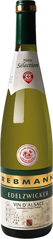 Bouteille de vin blanc AOP Vin Blanc Edelzwicker « Rebmann », millésime 2025/2026 — vignoble Alsace