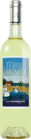 Bouteille de vin blanc IGP Vin Blanc Terres Du Midi « La Vigneronne », millésime 2025/2026 — vignoble Languedoc
