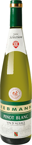 Bouteille de vin blanc AOP Vin Blanc Pinot Blanc « Rebmann », millésime 2025/2026 — vignoble Alsace