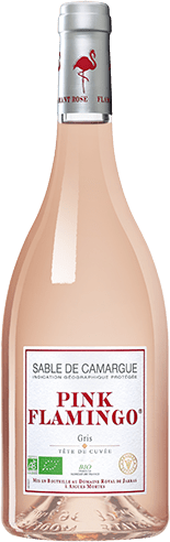 Bouteille de vin rosé IGP Vin Rosé Sable De Camargue Bio « Pink Flamingo Gris », millésime 2025/2026 — vignoble Languedoc