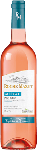 Bouteille de vin rosé IGP Vin Rosé Pays D’OC Merlot « Roche Mazet », millésime 2025/2026 — vignoble Languedoc
