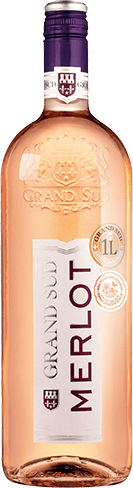 Bouteille de vin rosé IGP Vin Rosé Pays D’OC Merlot « Grand Sud », millésime 2025/2026 — vignoble Languedoc