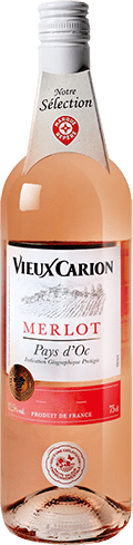 Bouteille de vin rosé IGP Vin Rosé Pays D’OC Merlot « Vieux Carion », millésime 2025/2026 — vignoble Languedoc