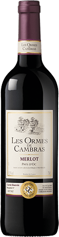 Bouteille de vin rouge IGP Vin Rouge Pays D’OC Merlot « Les Ormes De Cambras », millésime 2025/2026 — vignoble Languedoc