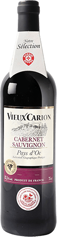 Bouteille de vin rouge — IGP(2) VIN ROUGE PAYS D’OC CABERNET SAUVIGNON* VIEUX CARION