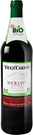 Bouteille de vin rouge — IGP(2) VIN ROUGE PAYS D’OC MERLOT BIO** VIEUX CARION