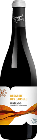Bouteille de vin rouge — AOP(1) VIN ROUGE MINERVOIS* BERGERIE DES CAUSSES CONSEILS D’AMIS