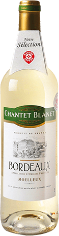 Bouteille de vin blanc AOP Vin Blanc Bordeaux Moelleux « Chantet Blanet », millésime 2025/2026 — vignoble Bordeaux