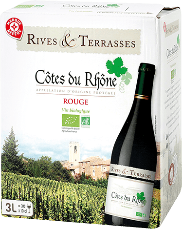 Bouteille de vin rouge — AOP(1) VIN ROUGE CÔTES DU RHÔNE BIO** RIVES & TERRASSES