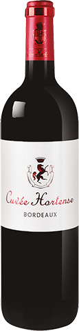 Bouteille de vin rouge — AOP(1) VIN ROUGE BORDEAUX* CUVÉE HORTENSE ÉLEVÉ EN FÛTS DE CHÊNE.