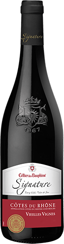 Bouteille de vin rouge AOC Vin Rouge Côtes Du Rhône « Signature », millésime 2025/2026 — vignoble Rhône