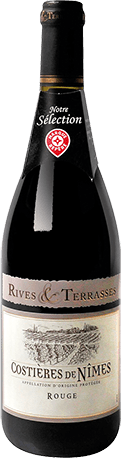 Bouteille de vin rouge AOP Vin Rouge Costières De Nîmes « Rives & Terrasses », millésime 2025/2026 — vignoble Rhône