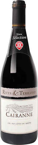 Bouteille de vin rouge AOP Vin Rouge Cairanne Cru Des Côtes Du Rhône « Rives & Terrasses », millésime 2025/2026 — vignoble Rhône
