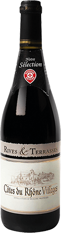 Bouteille de vin rouge AOP Vin Rouge Côtes Du Rhône Villages « Rives & Terrasses », millésime 2025/2026 — vignoble Rhône