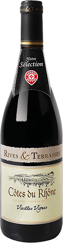 Bouteille de vin rouge AOP Vin Rouge Côtes Du Rhône Vieilles Vignes « Rives & Terrasses », millésime 2025/2026 — vignoble Rhône