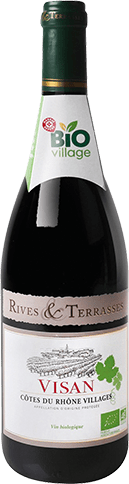 Bouteille de vin rouge AOP Vin Rouge Côtes Du Rhône Villages Visan Bio « Rives & Terrasses », millésime 2025/2026 — vignoble Rhône