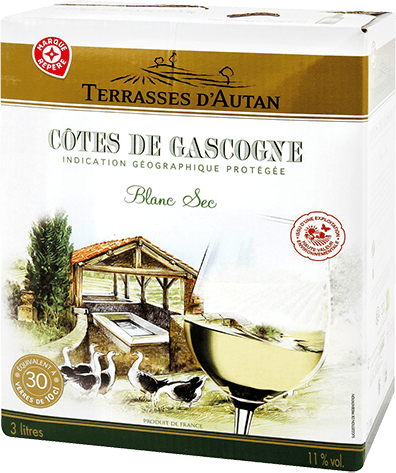Bag-in-box de vin blanc IGP Vin Blanc Côtes De Gascogne Sec « Terrasses D’autan », millésime 2025/2026 — vignoble Sud-ouest