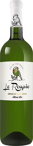 Bouteille de vin blanc — IGP(2)  VIN BLANC SEC CÔTES DE GASCOGNE* LE ROUPIC